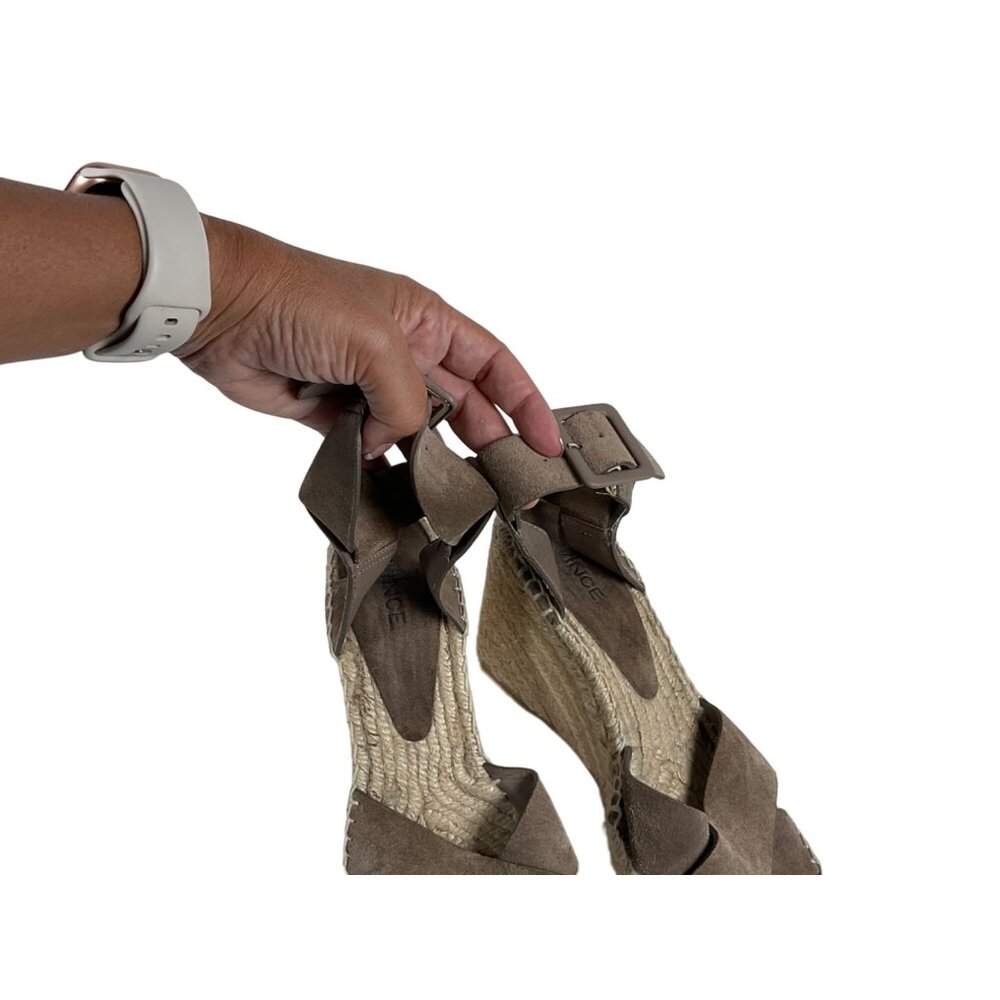 VINCE Stefania Suede Leather Espadrille Wedge Sandal Pumice Size 7M - Picture 6 of 8